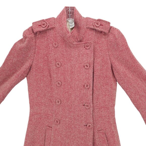 DIANE VON FURSTENBERG Princess Coat Red Herringbone Double Breasted Size 10 - Picture 2 of 9